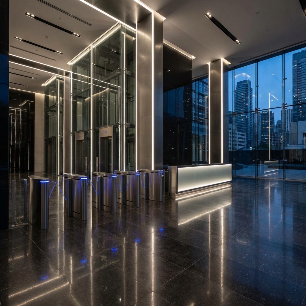 Ambiente corporativo com automação residencial integrada, referência de case Mali