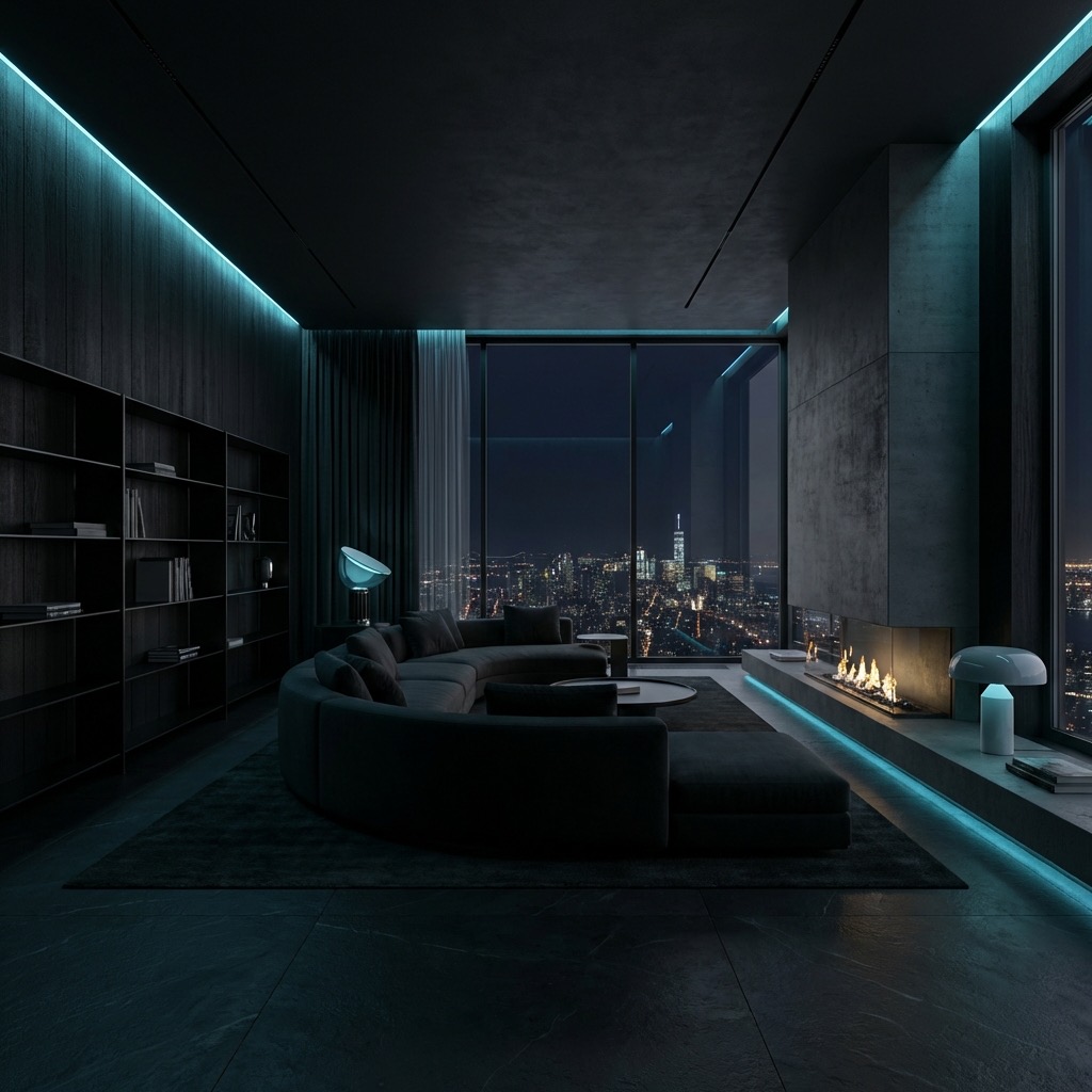 Sala de automação residencial com iluminação integrada, referência de aplicação Mali